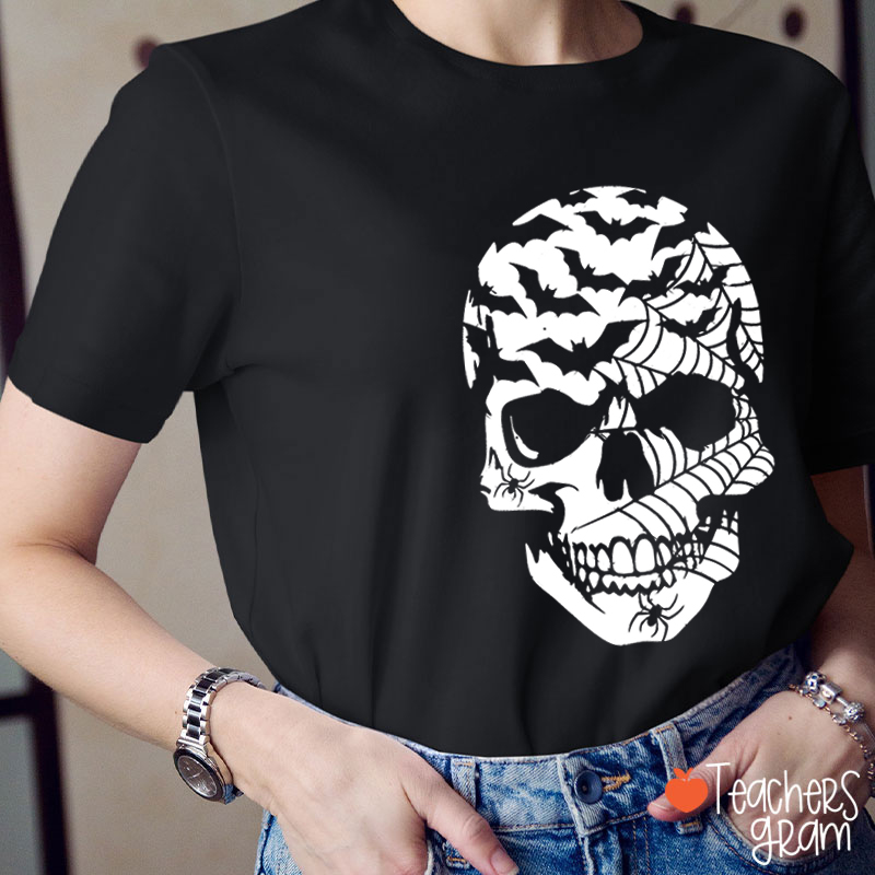 Bat Spider Web Skull Teacher T-Shirt