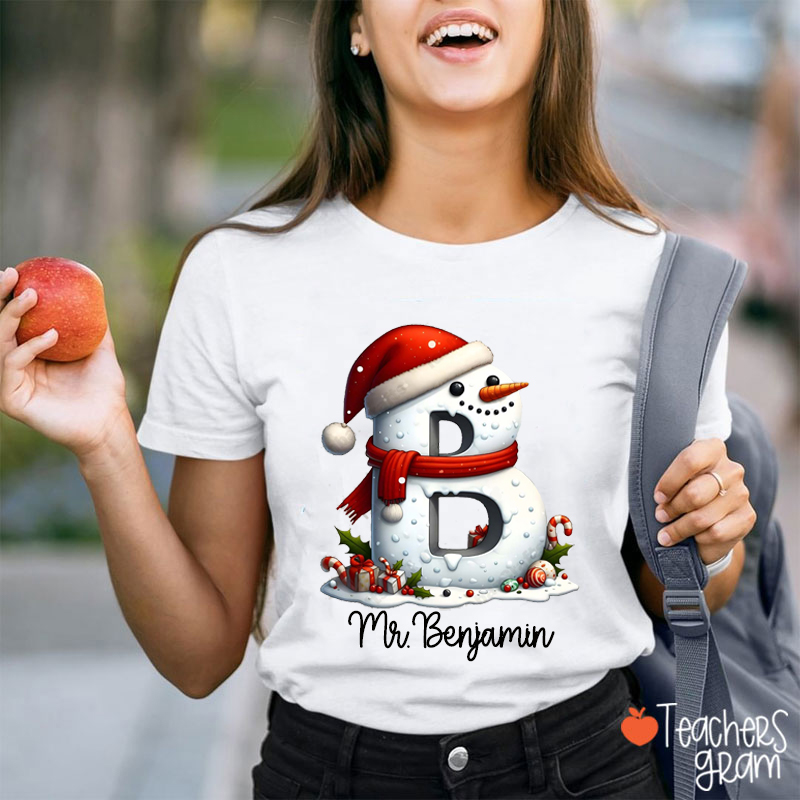 Personalized Name Snowman Alphabet Teacher T-Shirt