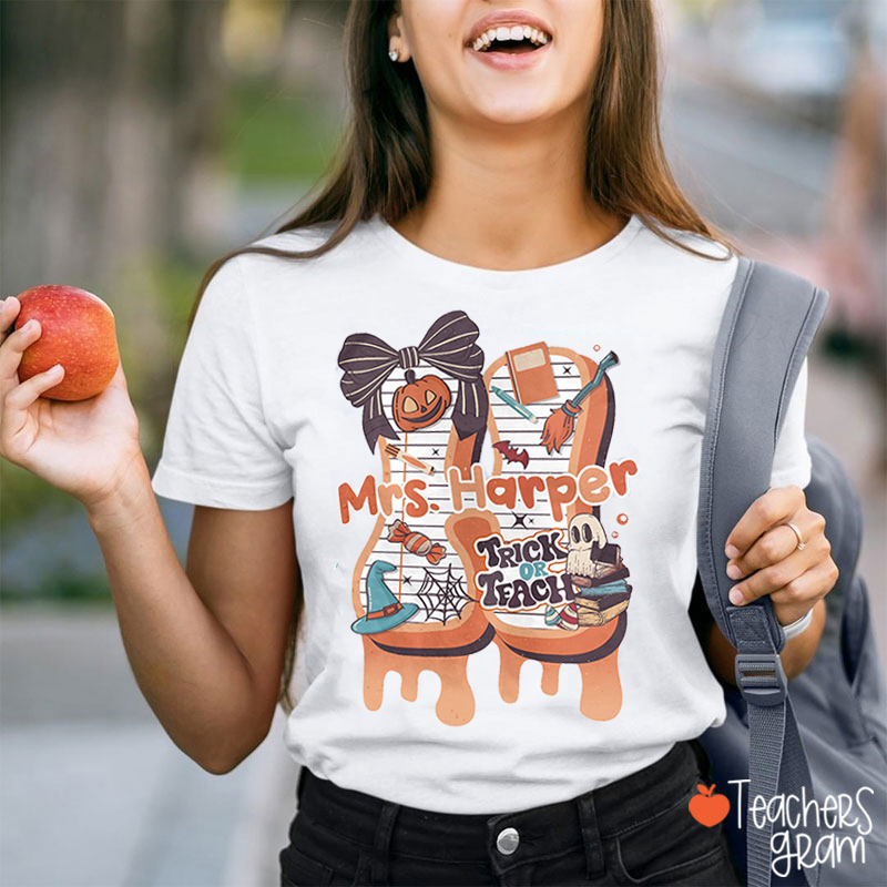 Personalized Name Initials Design Spooky Teacher T-Shirt