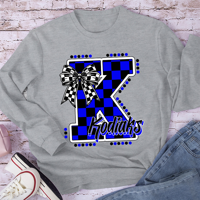 Personalized Mascot Checkered Print Teacher Long Sleeve T-Shirt