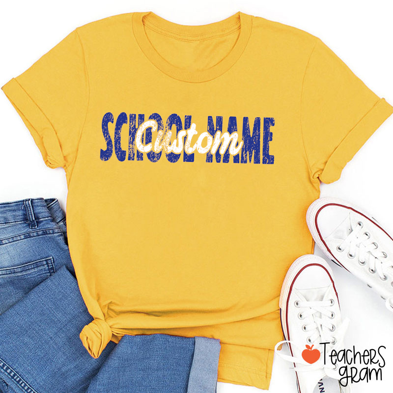 Personalized Mascot And School Name Washed Print Teacher T-Shirt