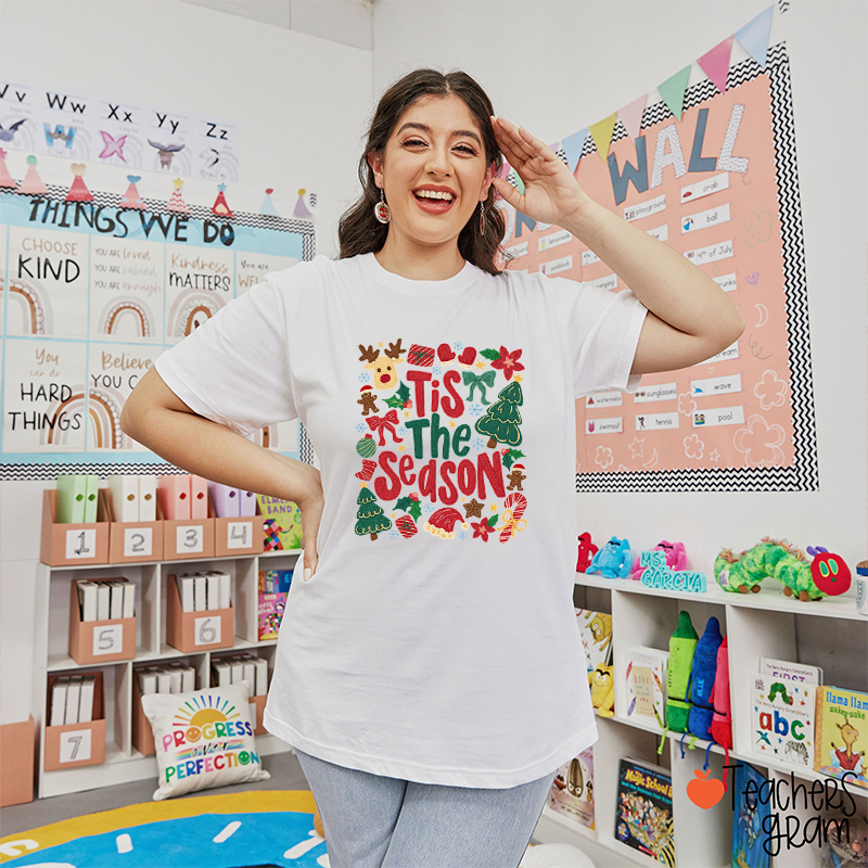 Faux Yarn Tis The Season Teacher T-Shirt