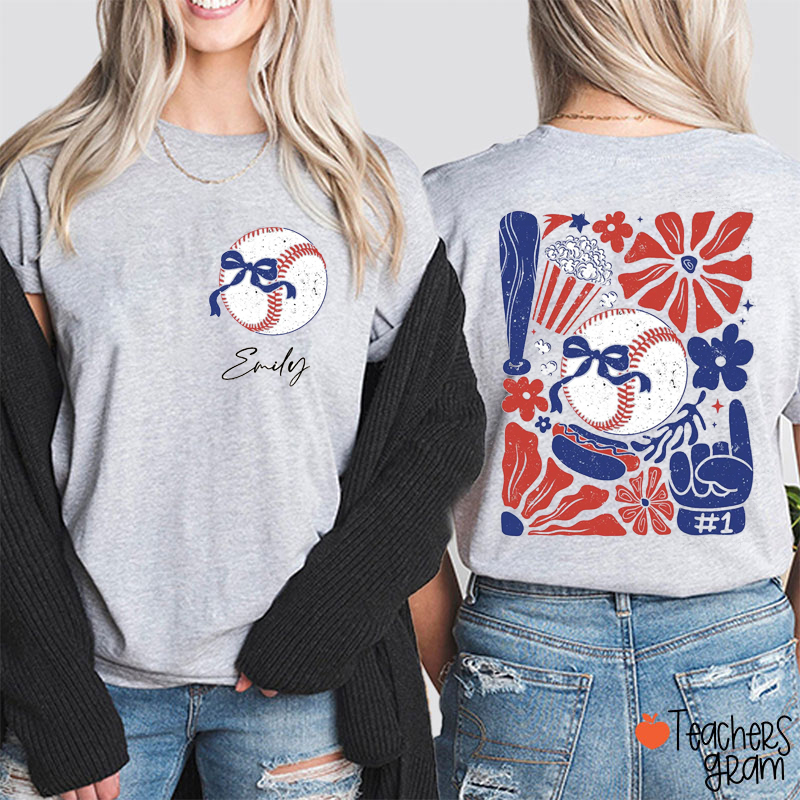 Personalized Sport Boho Floral Game Day Teacher Two Sided T-Shirt