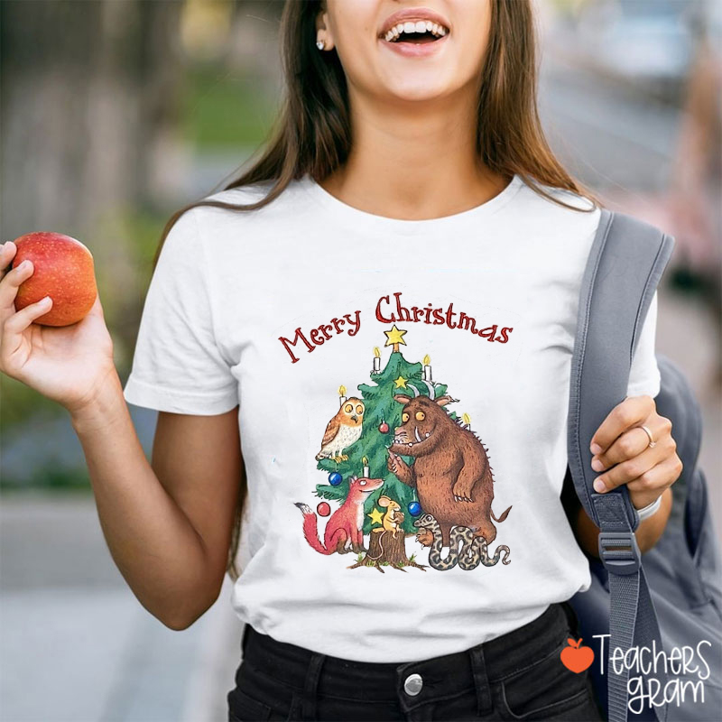 Cartoon Pattern Merry Christmas Teacher T-Shirt