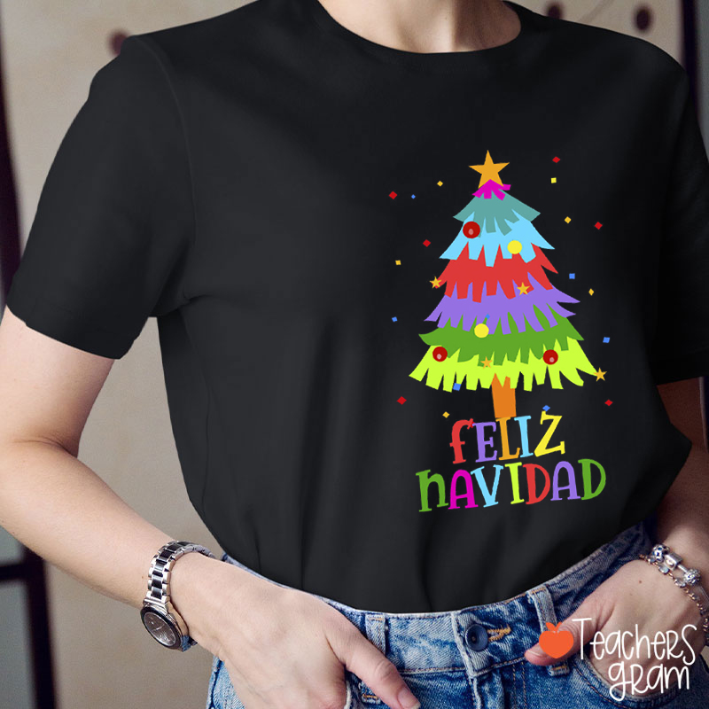 Feliz Navidad Christmas Tree Spanish Teacher T-Shirt