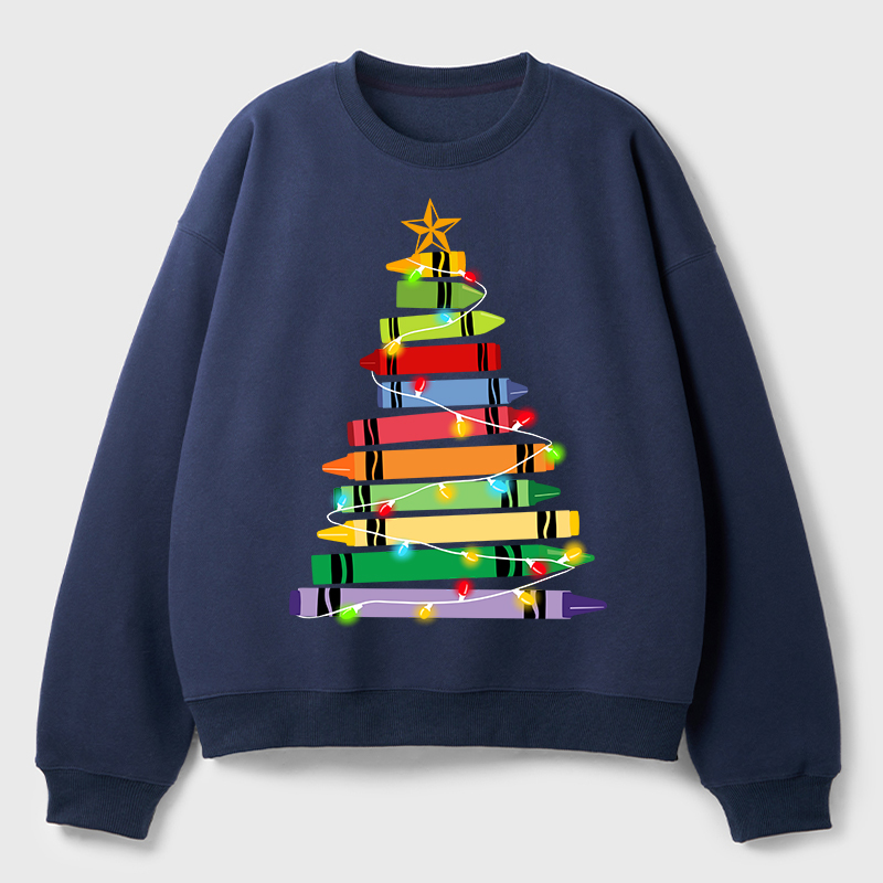 Crayons Tree Colored Ligths Teacher Fleece Sweatshirt
