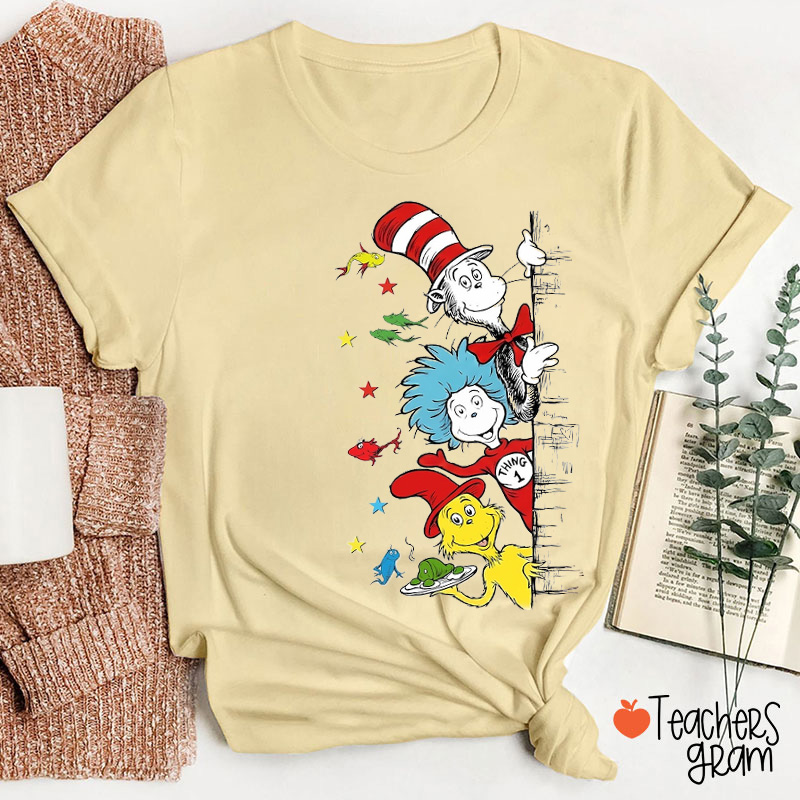 Love Reading Cartoon Friends Teacher T-Shirt