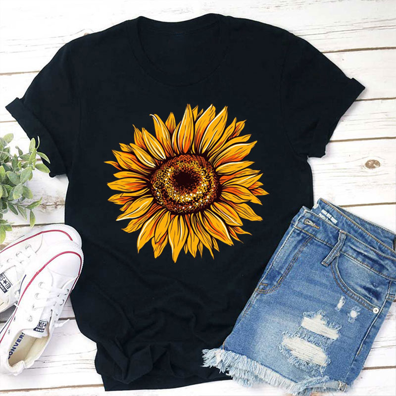 Flower Print Sunflower Teacher T-Shirt