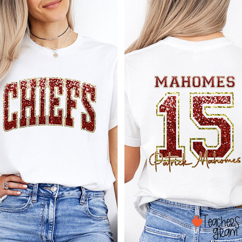 Personalized Name And Number Teacher Two Sided T-Shirt