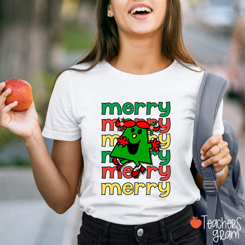 Little Miss Merry Merry Merry Christmas Teacher T-Shirt