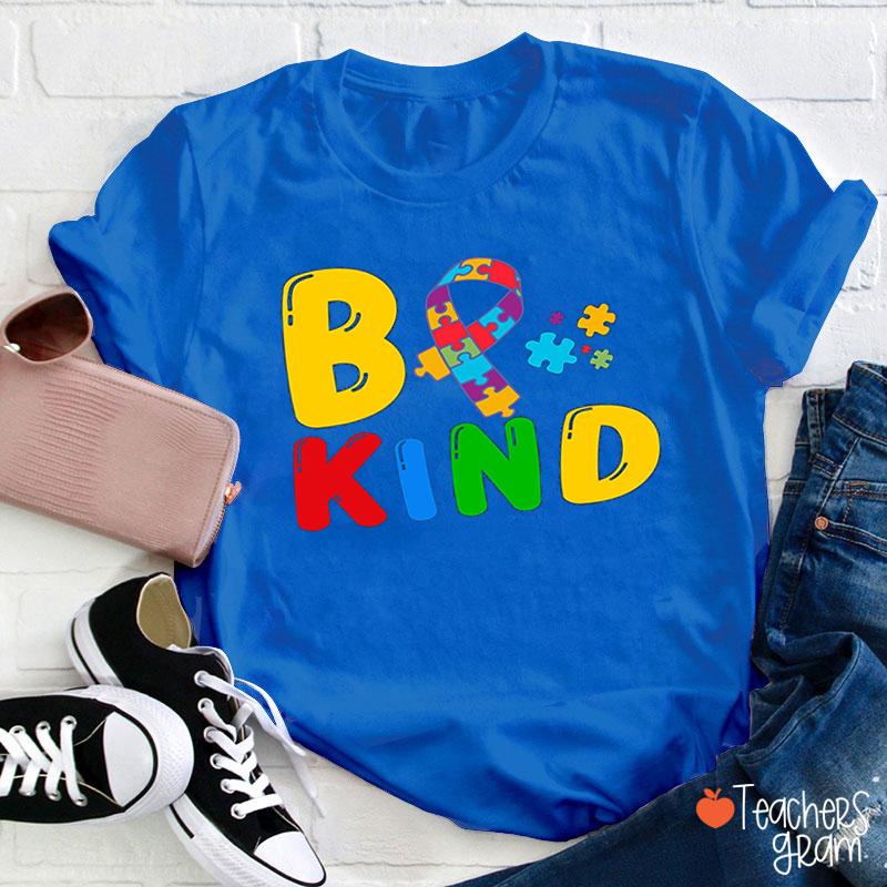 Be Kind Ribbon Puzzle Teacher T-Shirt