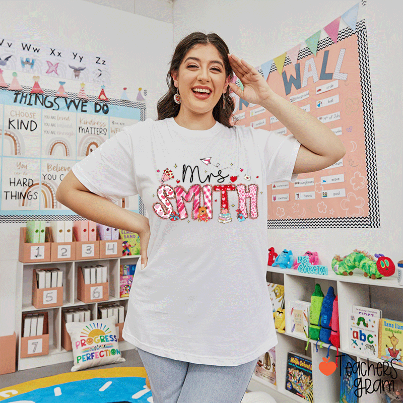 Personalized Name Valentine Teacher T-Shirt