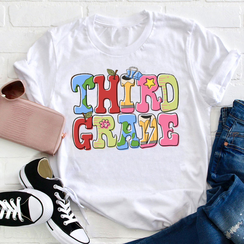 Personalized Fun Apple Core Design Letters Teacher T-Shirt