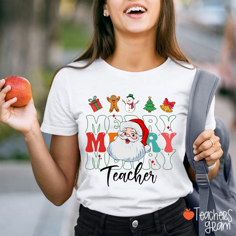 Personalized Text Merry Santa Claus Teacher T-Shirt