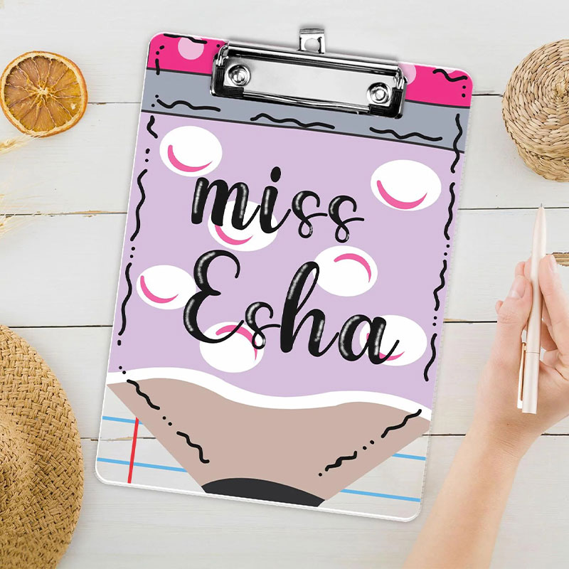 Personalized Pencil Illustration With Name Teacher Clipboard