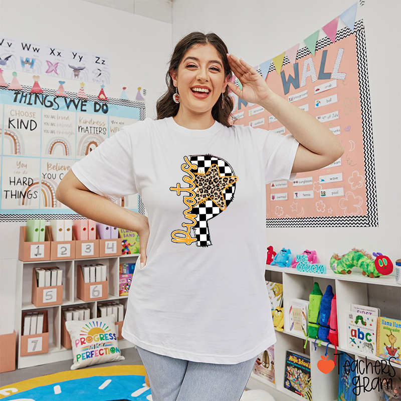 Personalized Mascot Checkered Star Leopard Teacher T-Shirt
