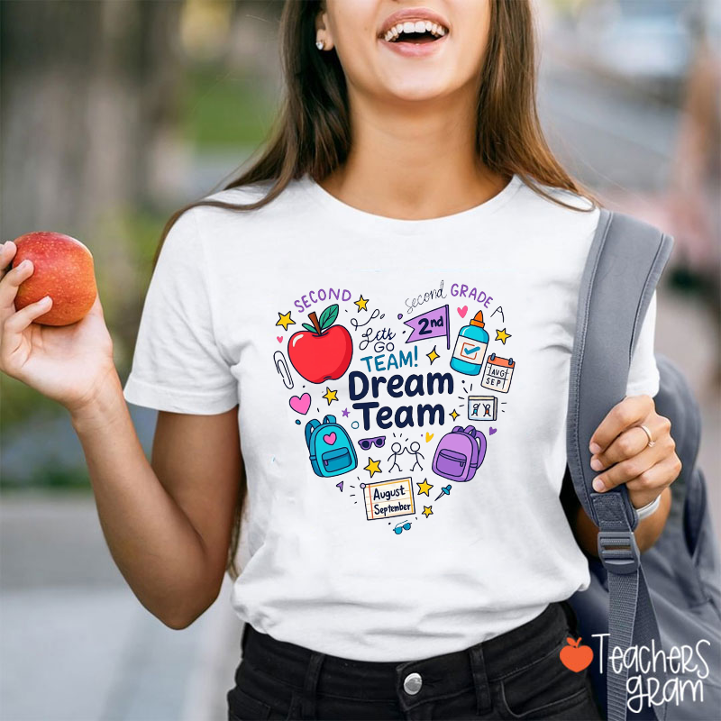 Personalized Grade Date Heart Apple Schoolbag Star Teacher T-Shirt