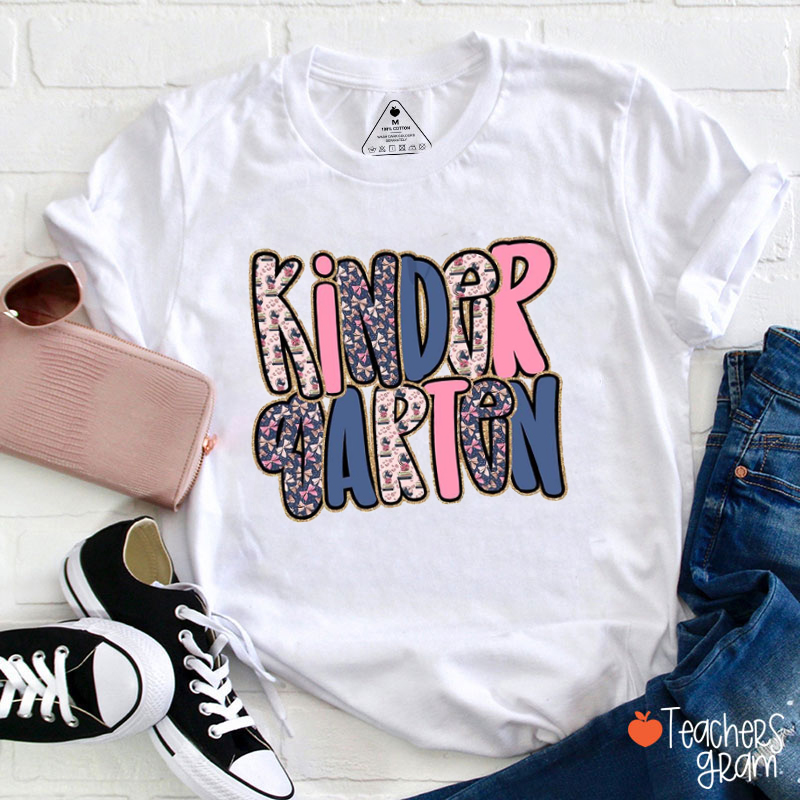 Personalized Grade Bow Heart Print Fonts Teacher T-Shirt