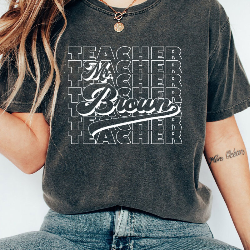 Personalized Name And Position Simple Teacher Washed T-Shirt