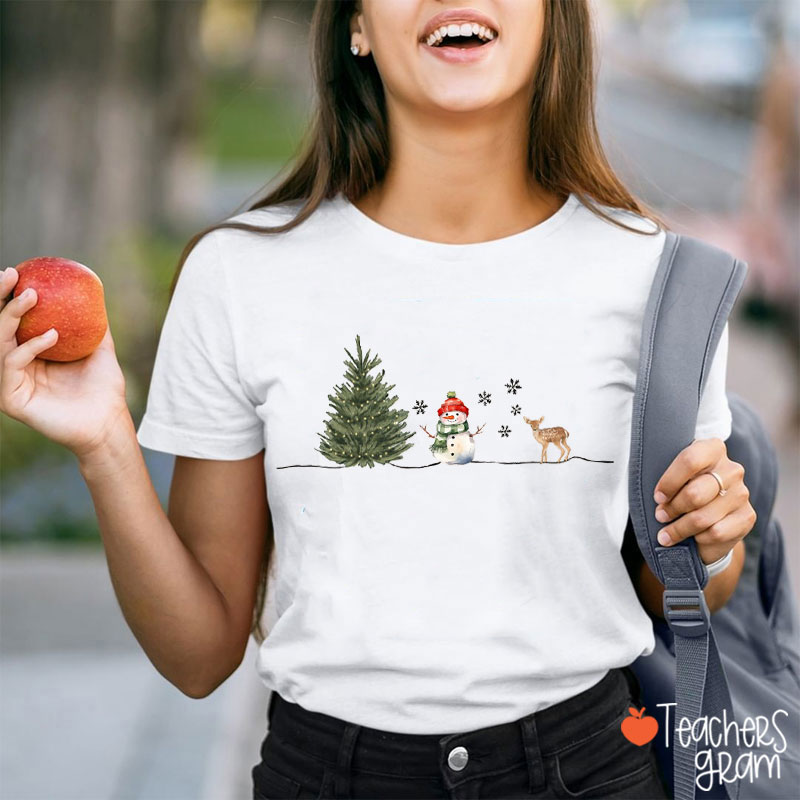 Christmas Tree Snowman Deer Teacher T-Shirt