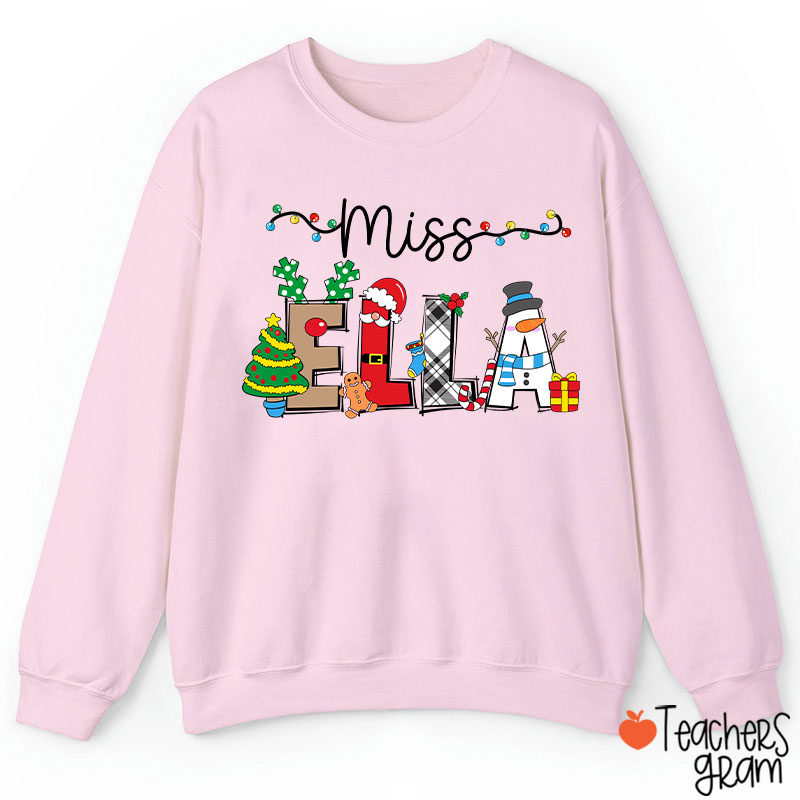 Personalized Name Cute Christmas Elements Teacher Sweatshirt