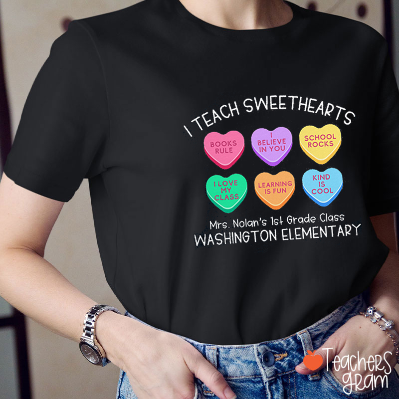 Personalized Name Grade Ande School I Teach Sweethearts Teacher T-Shirt