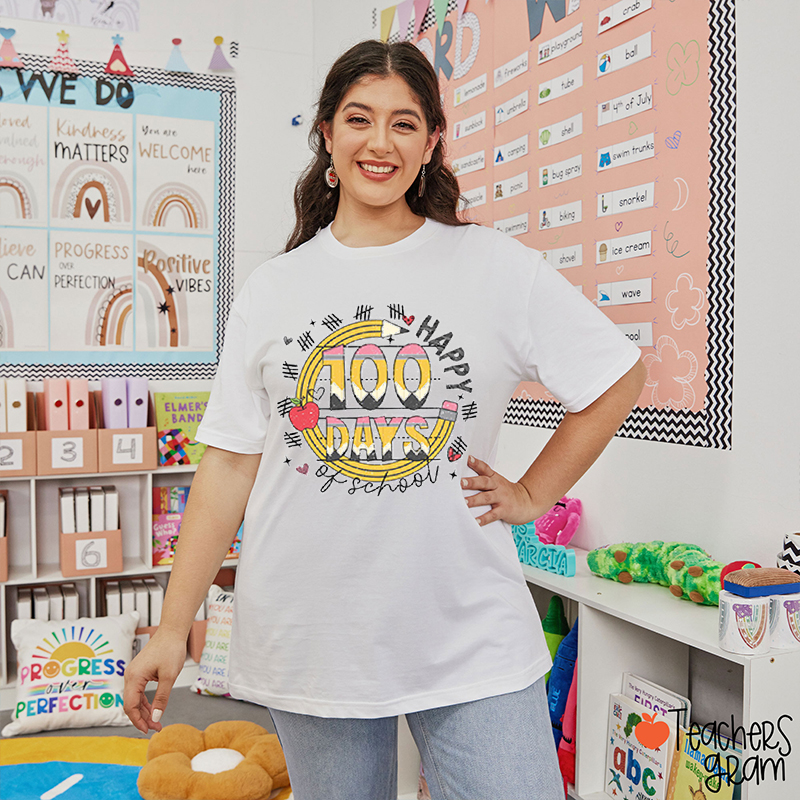 Happy 100 Days Pencil Apple Teacher T-Shirt