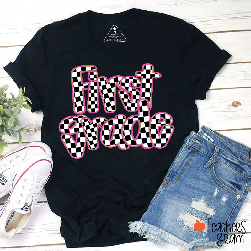 Personalized Grade Checkerboard Teacher T-Shirt