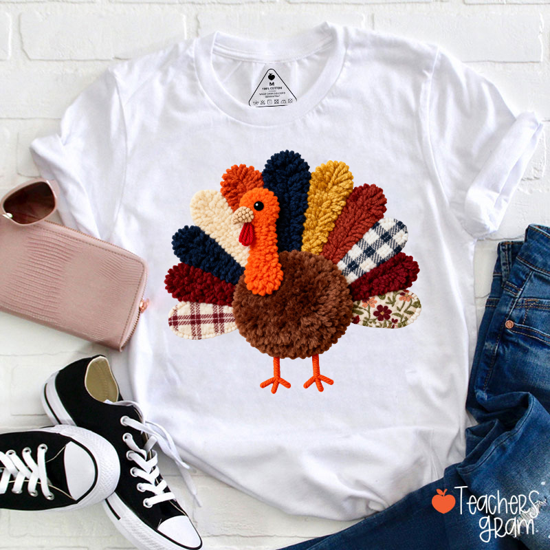 Faux Yarn Turkey Teacher T-shirt