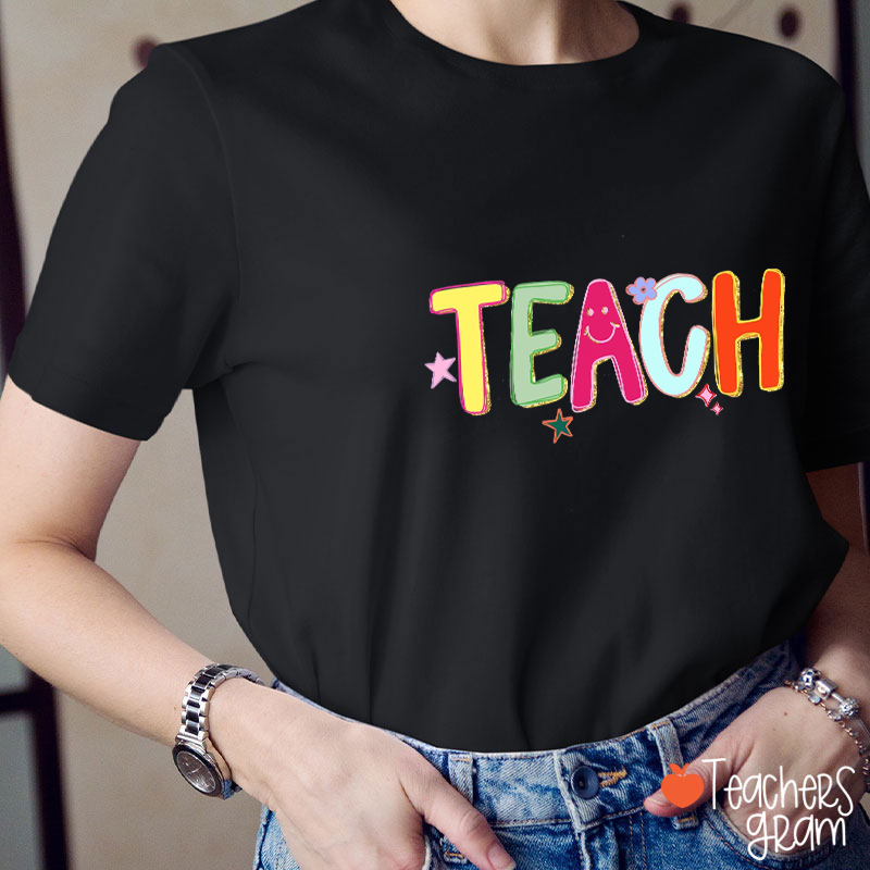 Personalized Grade Smiley Star Heart Teacher T-Shirt