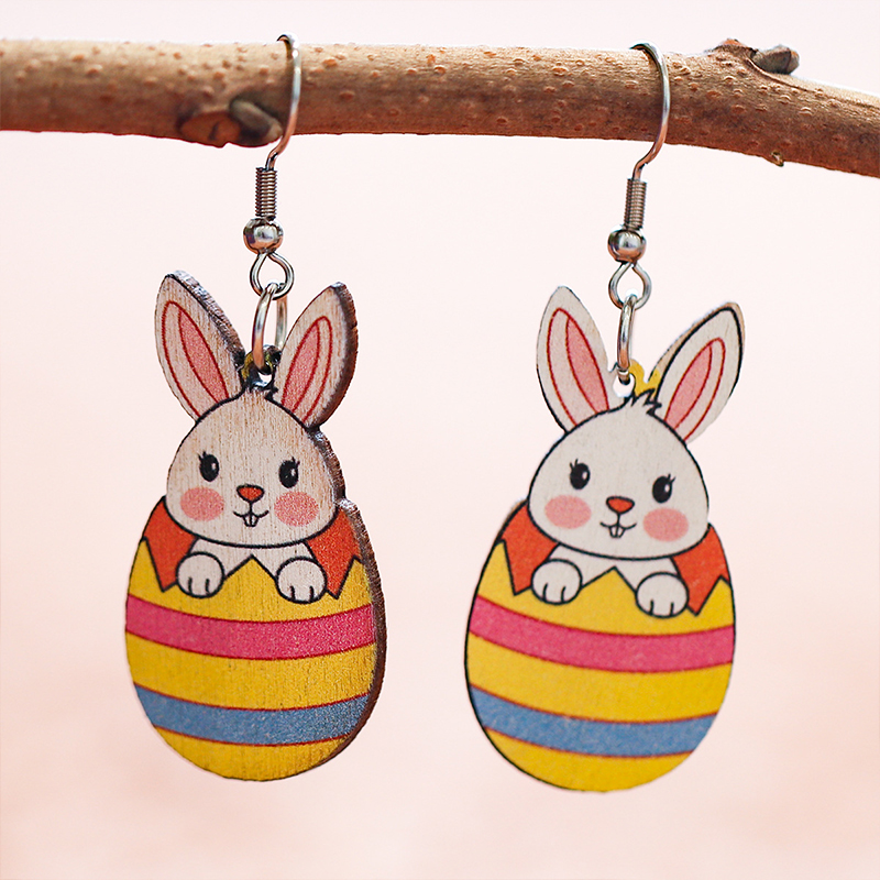Easter Egg Bunny Teacher Wooden Earrings