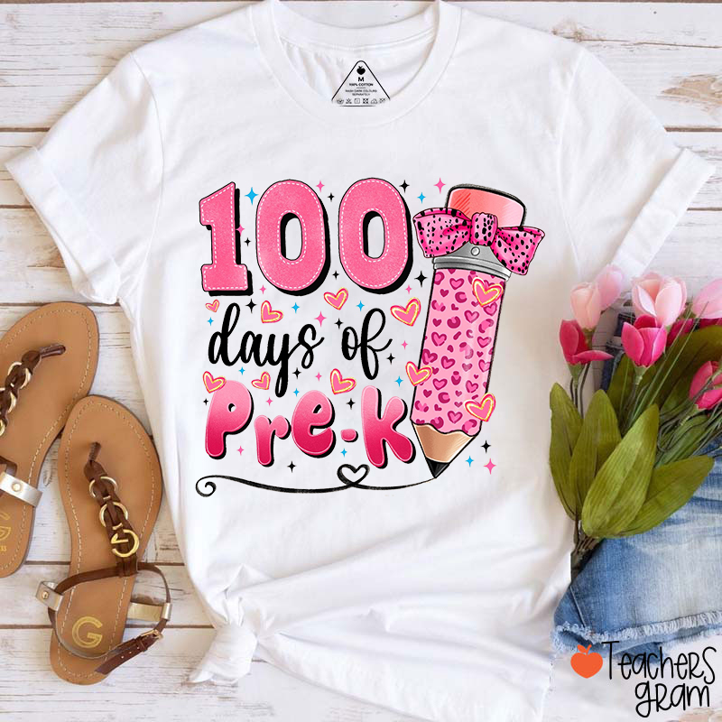 Personalized Grade 100 Days Pink Pencil Teacher T-Shirt