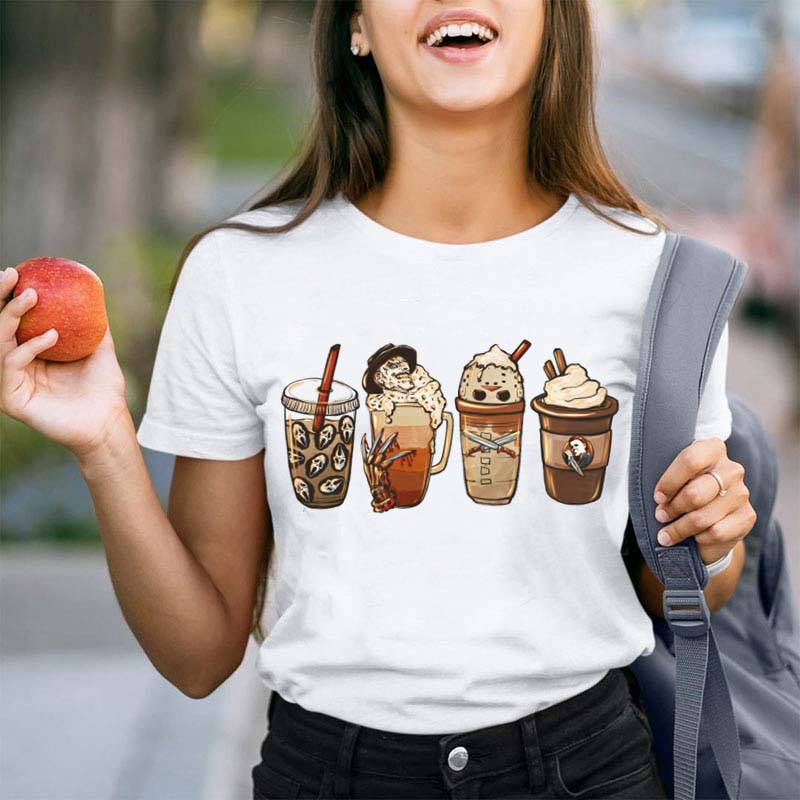 Horror Halloween Coffee Teacher T-Shirt
