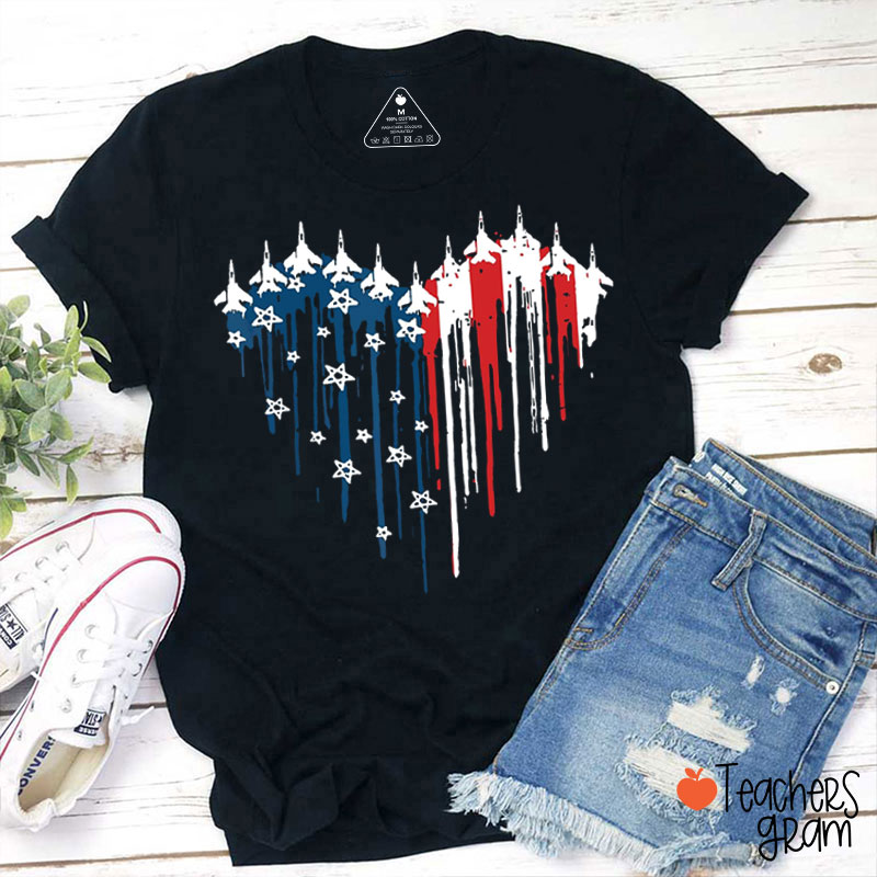 Red White Blue Air Force Flyover Teacher T-Shirt