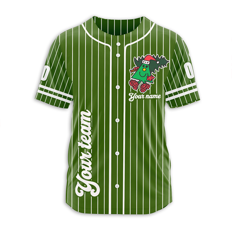 Personalized Name Green Miss Merry Christmas Teacher Baseball Jersey
