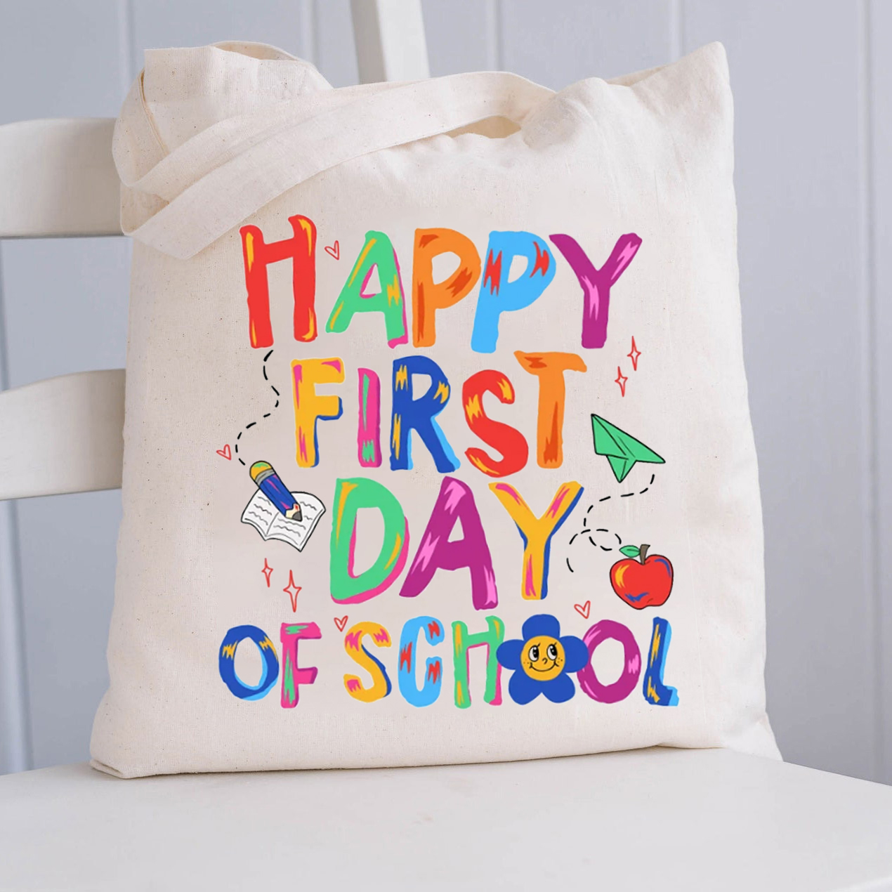 Bright Doodle Style Happy First Day Of School Teacher Tote Bag