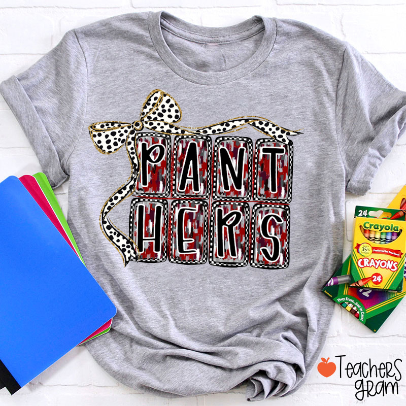 Personalized Mascot Polka Dot Bow Teacher T-Shirt