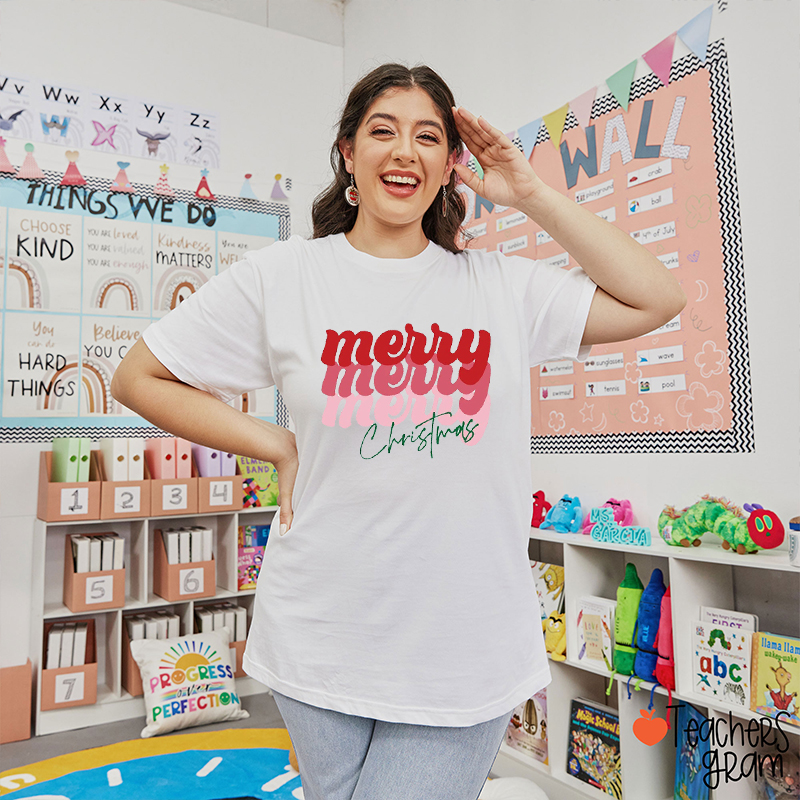 Gradient Merry Christmas Teacher T-Shirt