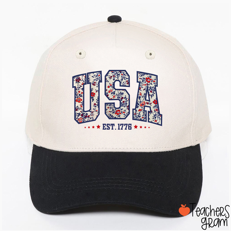 Retro Floral USA Teacher Baseball Cap