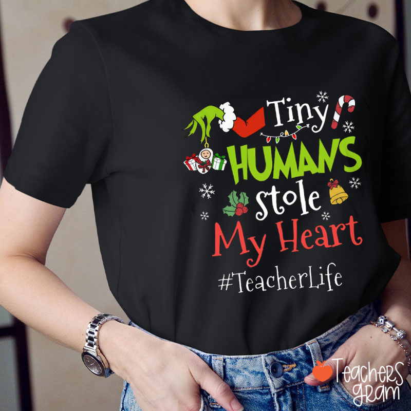 Personalized Tiny Humans Stole My Heart Teacher T-Shirt