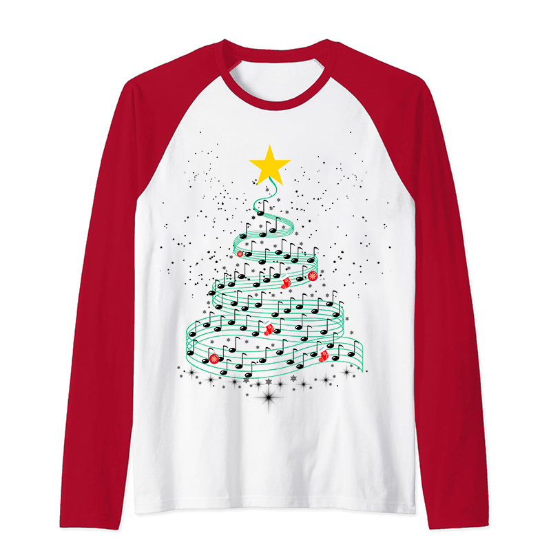 Music Note Christmas Tree Teacher Raglan Long Sleeve T-Shirt