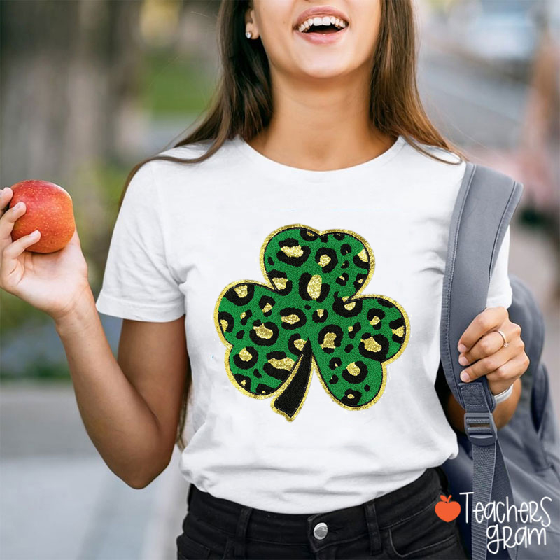 Leopard Shamrock Teacher T-Shirt