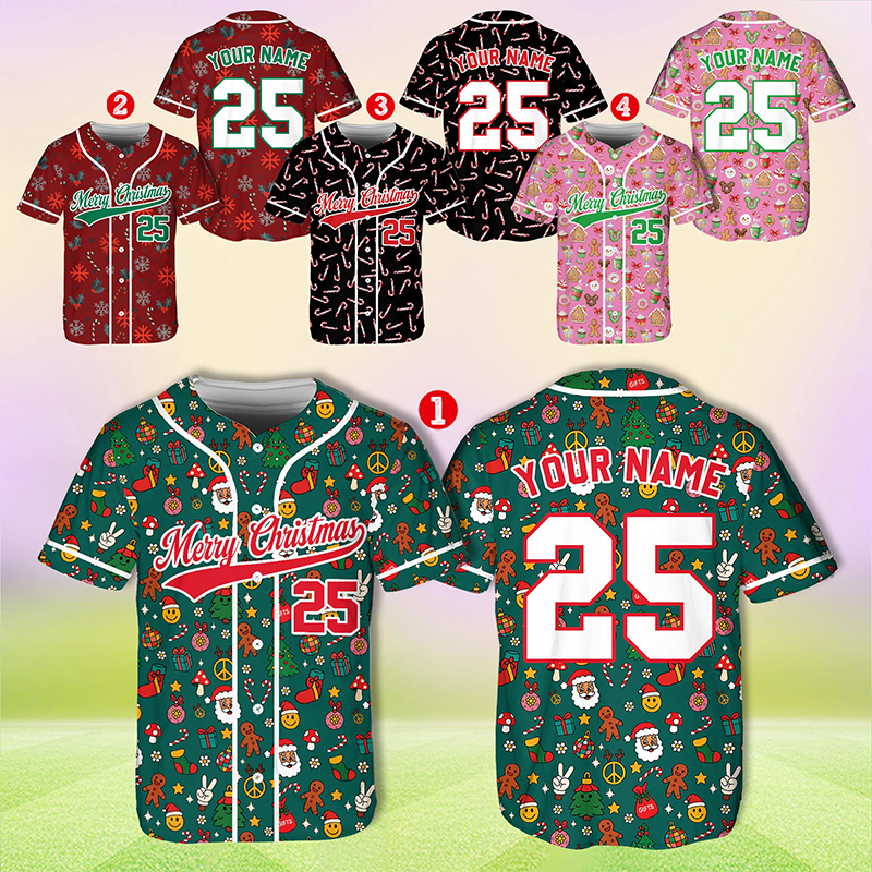Personalized Name And Number Christmas Vibes Teacher Baseball Jersey