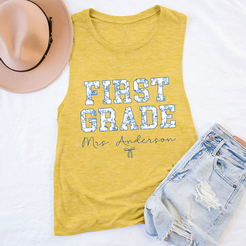 Personalized Name And Grade Trendy Teacher Tank Top