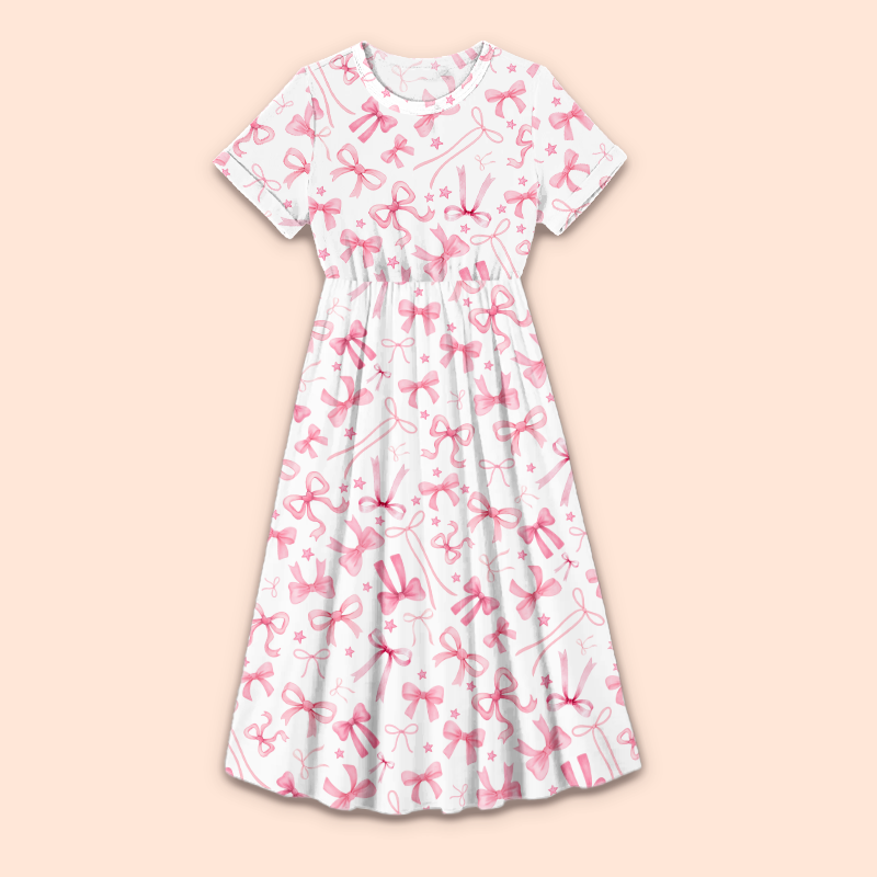 Pink Bow Teacher Printed One Piece Dress