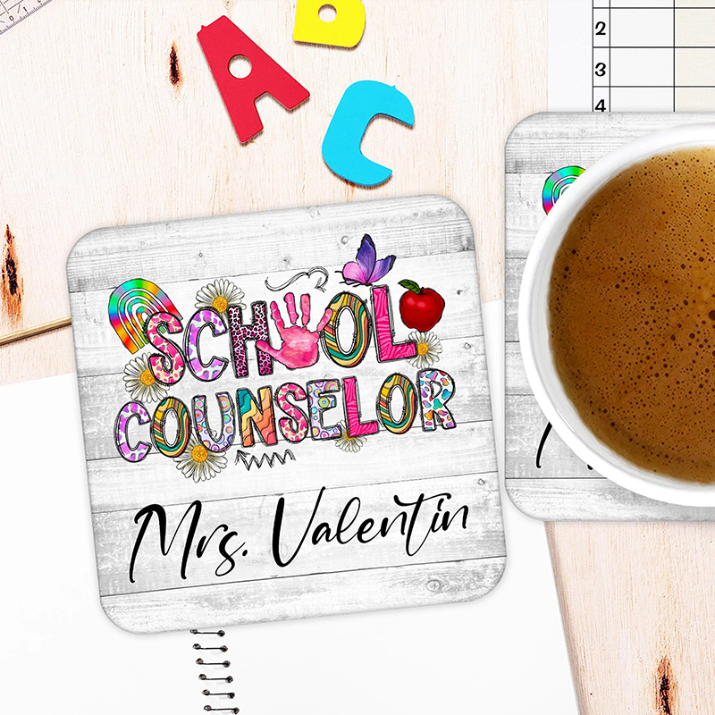 Personalized Name And Position Daisy Teacher Coasters