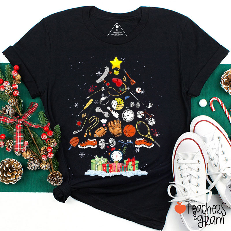 Sports Icons Christmas Tree Teacher T-Shirt