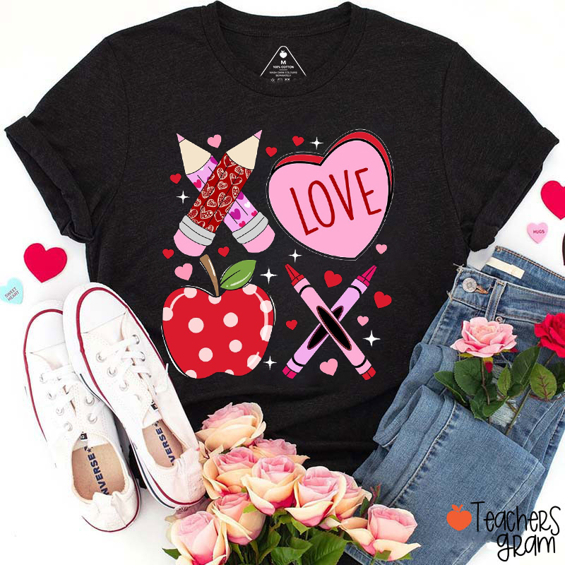 Love Pencil Crayon Apple Teacher T-Shirt