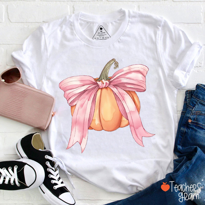 Bow Pumpkin Teacher T-Shirt