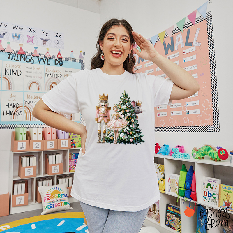 Vintage Christmas Painted Nut Soldiers And Mice Teacher T-Shirt